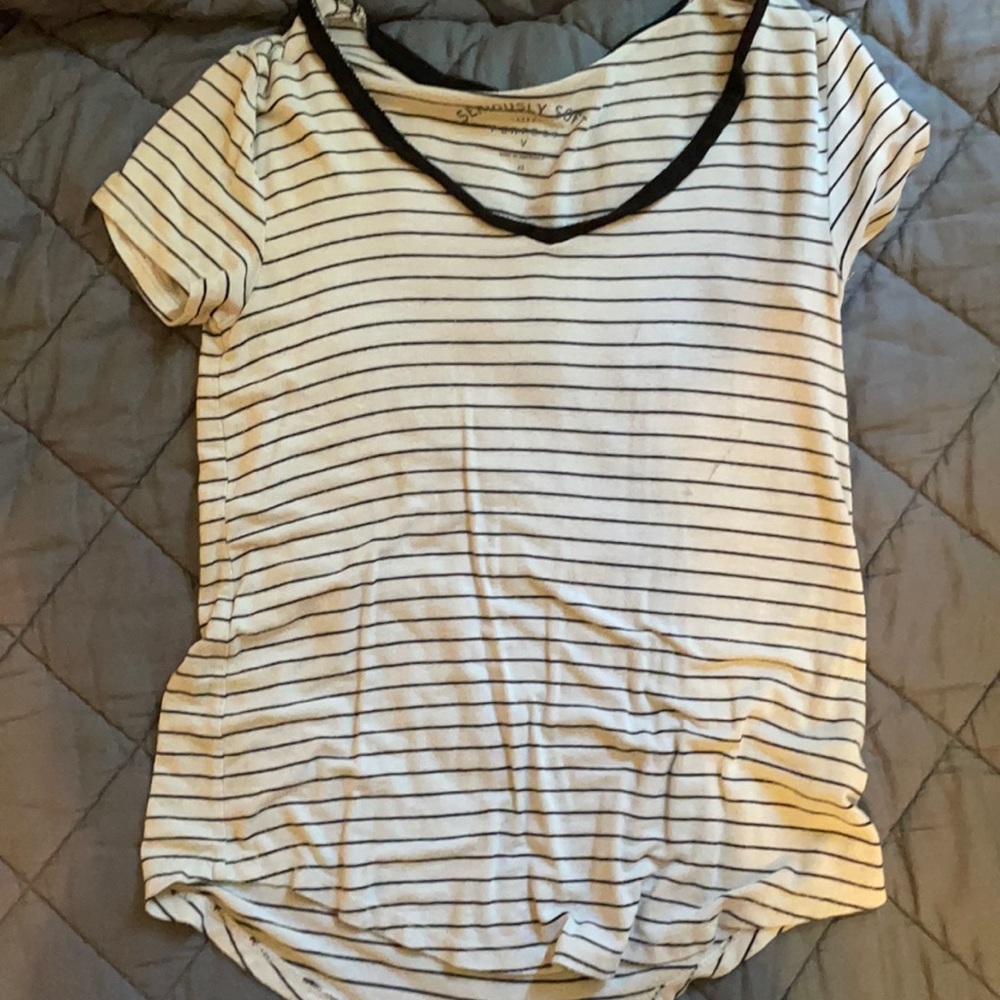 Black and white striped v neck
